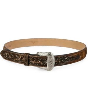 Stetson Tooled Calf-Hair Belt - Brown