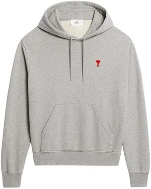 Ami Paris Ami De Coeur Organic-Cotton Hoodie - Grey