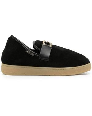 Lanvin Velvet Logo-Buckle Slippers - Black