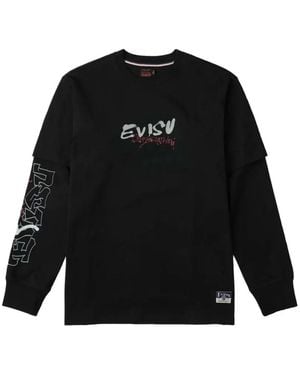 Evisu Layered-Sleeve Graphic-Print T-Shirt - Black