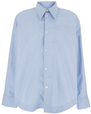 Ami Paris Long Sleeve Wide Shirt With Sharp Collar And Embossed Ami De Coeur - Blue