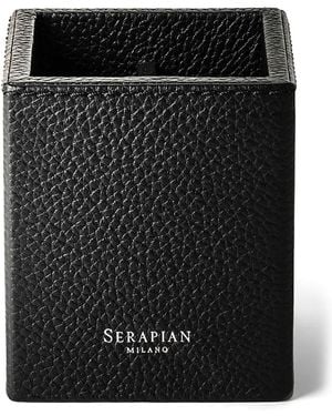 Serapian Cachemire Leather Pen Pot - Black