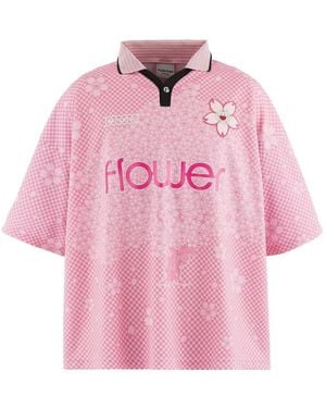 Monokemade X Takashi Murakami Check-Pattern Floral-Print Polo Shirt - Pink