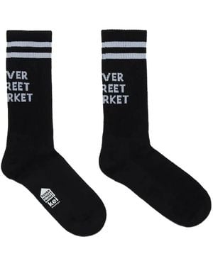 Dover Street Market Logo-Intarsia Striped-Trim Socks - Black