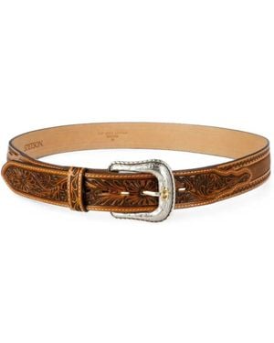 Stetson Floral-Tooled Leather Belt - Multicolor