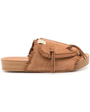 Visvim Christo Shaman Folk Suede Slides - Brown