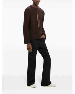 Courreges Zipped Ribbed Wool Jumper - Brown