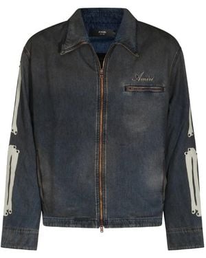Amiri Skels Leather-Patch Denim Jacket - Blue