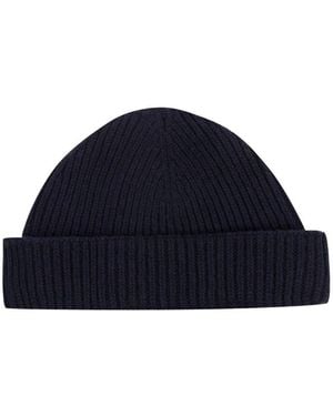 John Smedley Ribbed Beanie Hat - Blue