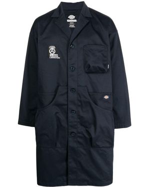 Neighborhood Logo-Patch Single-Breasted Coat - Blue