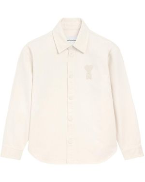 Ami Paris Overshirt With Knitted "Ami De Coeur" - White