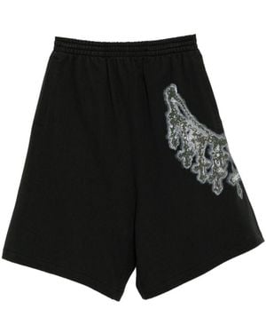 we11done Necklace-Print Shorts - Black
