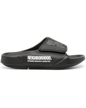 Neighborhood Logo-print Touch-strap Slides - Black