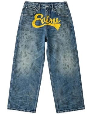 Evisu Logo-Print Loose Jeans - Blue