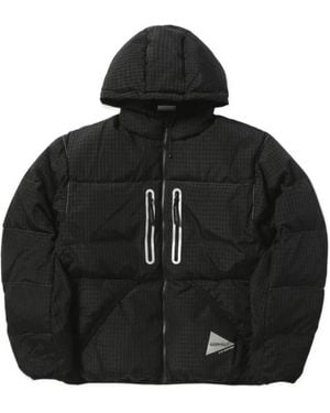 and wander Hooded Checked Jacket - Black