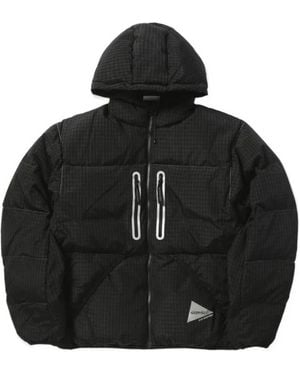 and wander Hooded Checked Jacket - Black