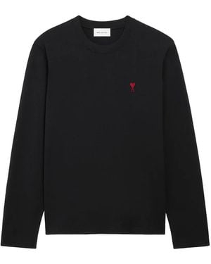 Ami Paris Ami De Coeur Organic-Cotton Long-Sleeve T-Shirt - Black