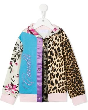 Roberto Cavalli Multi-Print Zip-Front Hoodie - Blue