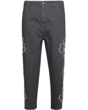 Bluemarble Hibiscus Embroidered Jeans - Grey