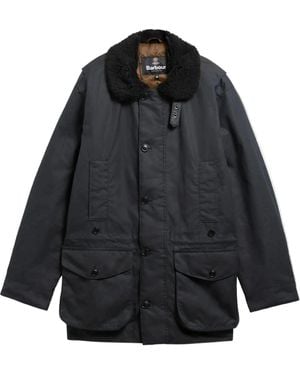 Barbour Faux-Shearling-Collar Single-Breasted Coat - Blue