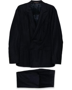 Canali Pinstripe Double-Breasted Suit - Black