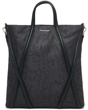McQueen Graffiti Print Leather Handbag - Black