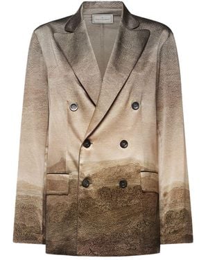 Pierre Louis Mascia Adastrgum Double-Breasted Landscape-Printed Jacket - Natural