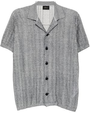Brioni Ribbed-Knit Contrast-Trim Polo Shirt - Grey