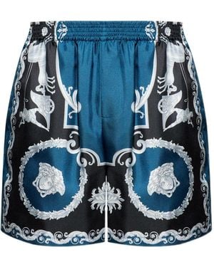 Versace Baroque-Printed Silk-Nylon Shorts With Elastic Waistband - Blue