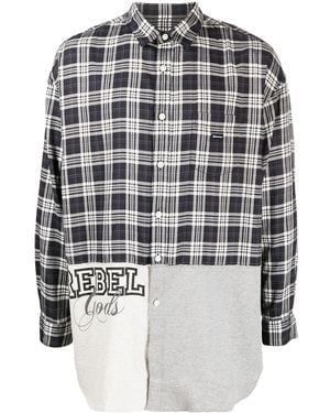 Undercoverism Patchwork Plaid Long-Sleeve Shirt - Grey