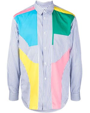 Comme des Garçons Stripped Patchwork Cotton Shirt - Blue