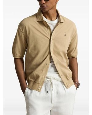 Polo Ralph Lauren Logo-Embroidered Ribbed-Trim Shirt - Natural