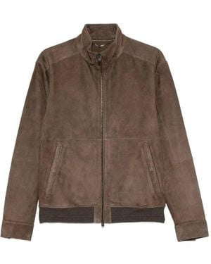 Canali Suede Zip-Up Jacket - Brown