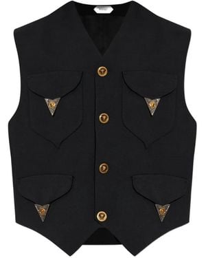 Versace Appliqué-Detailed Wool Waistcoat - Black