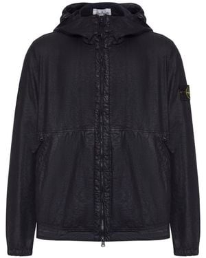 Stone Island Lined Hooded Jacket With Adjustable Drawcord - Blue