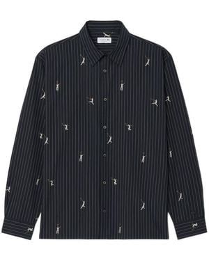 Lacoste Pinstripe Tennis-Print Shirt - Blue