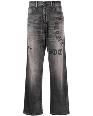 Neighborhood Graphic-print Straight-leg Jeans - Gray
