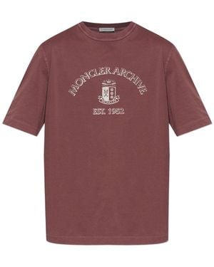 Moncler Logo Print Cotton T-Shirt - Purple