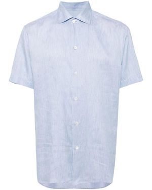 Brioni Short-Sleeve Curved-Hem Shirt - Blue