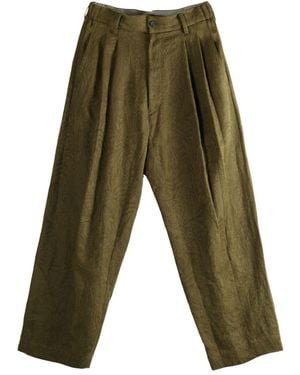Ziggy Chen Pleated Patterned Trousers - Green