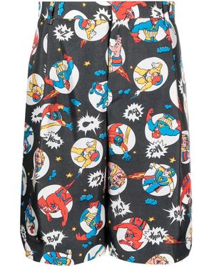 Moschino Comic-Print Silk Shorts - Blue