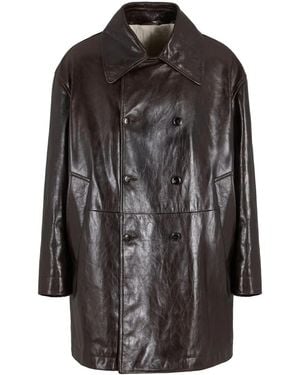 Giorgio Armani Leather Double-Breasted Coat - Black