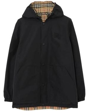 Burberry Reversible Check Nylon Hooded Jacket - Black
