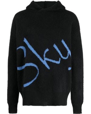 BLUE SKY INN Logo-Jacquard Knitted Hoodie - Black