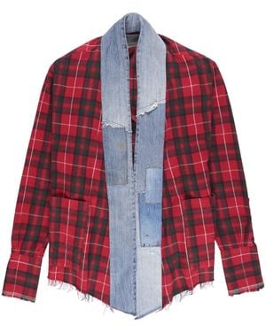 Greg Lauren Check-print Denim-detail Open Shirt - Red