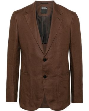 ZEGNA Notched-Lapel Linen Blazer - Brown