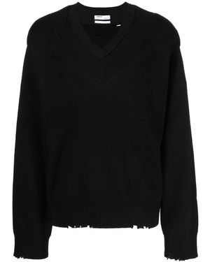 C2H4 Layered Distressed-finish Sweater - Black