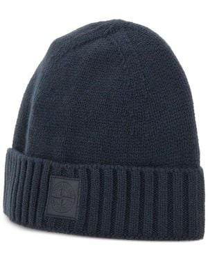 Stone Island Compass-Logo Cuff Beanie - Blue