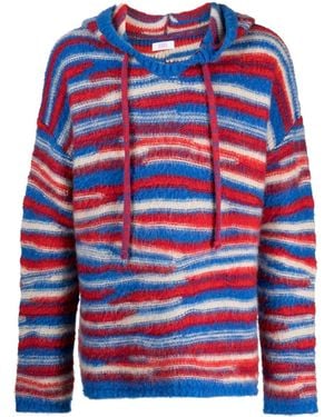 ERL Striped Intarsia-Knit Hoodie - Blue