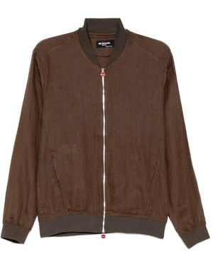 Kiton Linen Ribbed-Trim Zip Jacket - Brown